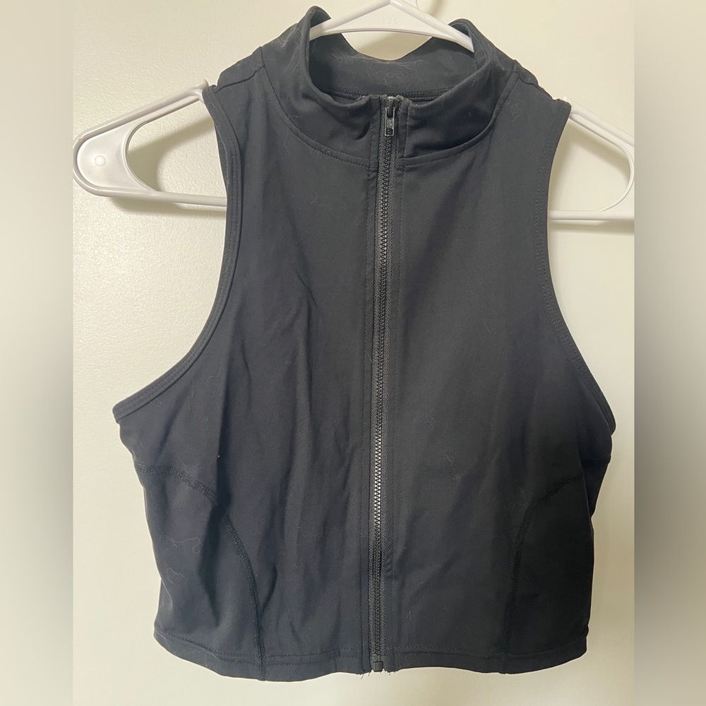 Black Sleeveless Zip-Up Top
